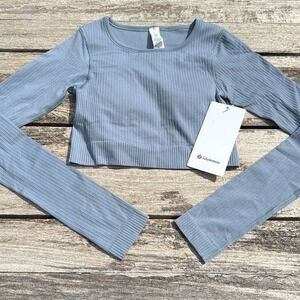 Lululemon Ebb to Street Long-Sleeve Shirt chambray blue size 2 NWT